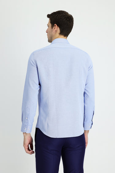 Koyu Mavi  Uzun Kol Slim Fit Dar Kesim Klasik Desenli Pamuklu Kolay Ütülenebilir Gömlek