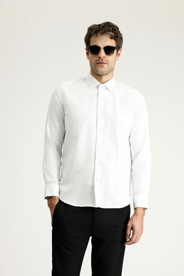  Beyaz Uzun Kol Slim Fit Dar Kesim Klasik Desenli Pamuklu Kolay Ütülenebilir Gömlek