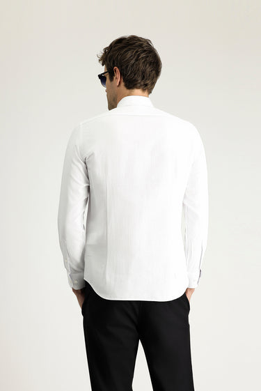  Beyaz Uzun Kol Slim Fit Dar Kesim Klasik Desenli Pamuklu Kolay Ütülenebilir Gömlek