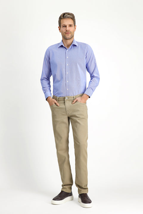 Dark Blue Long Sleeve Slim Fit Narrow Cut Classic Patterned Cotton Easy Iron Shirt