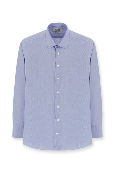 Dark Blue Long Sleeve Slim Fit Narrow Cut Classic Patterned Cotton Easy Iron Shirt