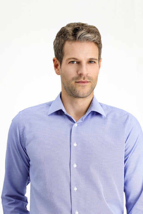 Dark Blue Long Sleeve Slim Fit Narrow Cut Classic Patterned Cotton Easy Iron Shirt