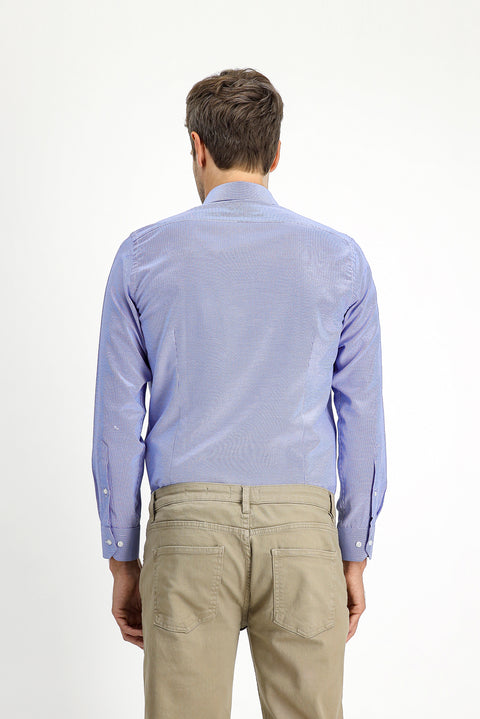 Dark Blue Long Sleeve Slim Fit Narrow Cut Classic Patterned Cotton Easy Iron Shirt