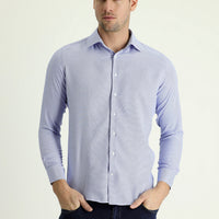 Blue Long Sleeve Slim Fit Narrow Cut Classic Patterned Cotton Easy Iron Shirt