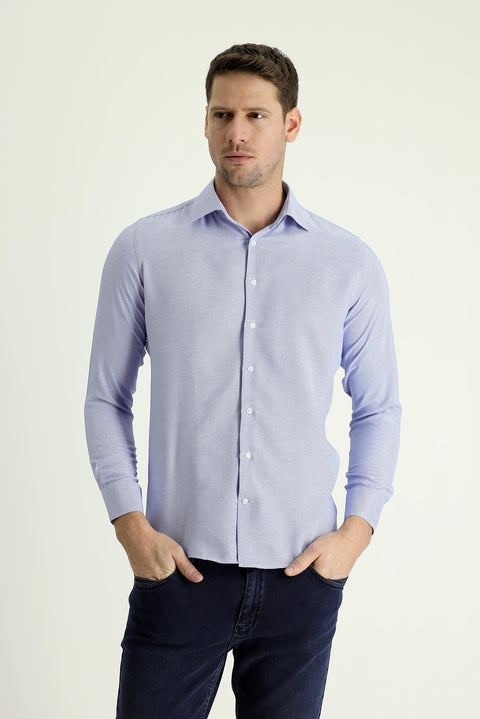 Blue Long Sleeve Slim Fit Narrow Cut Classic Patterned Cotton Easy Iron Shirt