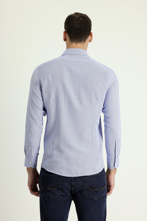 Blue Long Sleeve Slim Fit Narrow Cut Classic Patterned Cotton Easy Iron Shirt