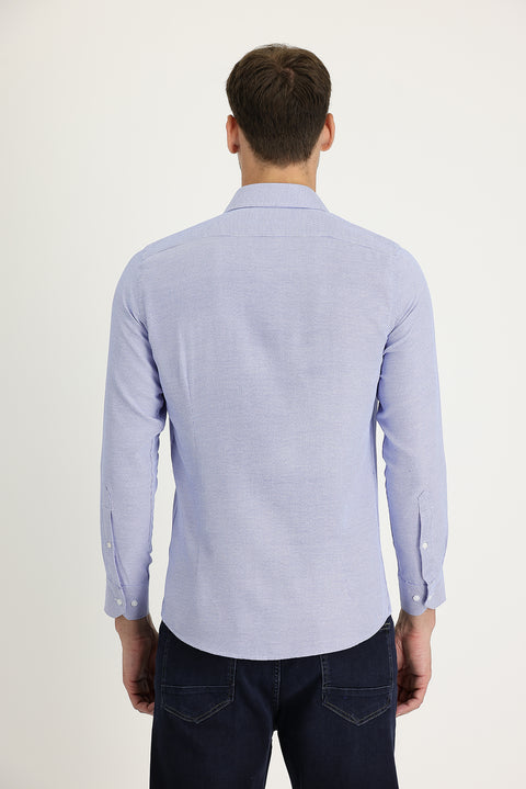 Blue Long Sleeve Slim Fit Narrow Cut Classic Patterned Cotton Easy Iron Shirt