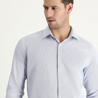 Açık Mavi Uzun Kol Slim Fit Dar Kesim Klasik Desenli Pamuklu Kolay Ütülenebilir Gömlek