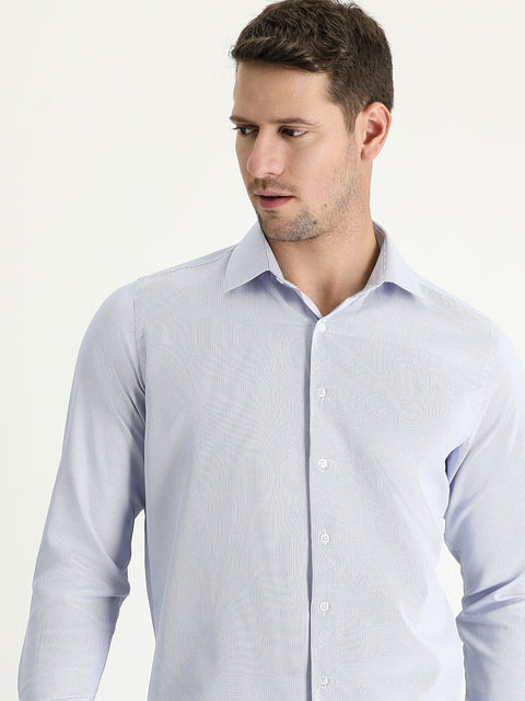 Açık Mavi Uzun Kol Slim Fit Dar Kesim Klasik Desenli Pamuklu Kolay Ütülenebilir Gömlek