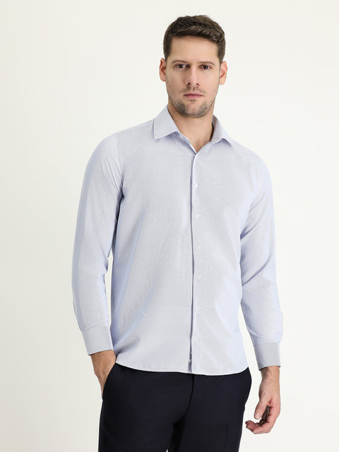Açık Mavi Uzun Kol Slim Fit Dar Kesim Klasik Desenli Pamuklu Kolay Ütülenebilir Gömlek
