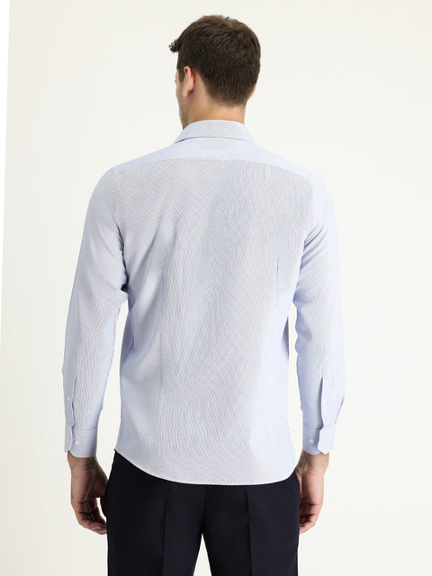 Açık Mavi Uzun Kol Slim Fit Dar Kesim Klasik Desenli Pamuklu Kolay Ütülenebilir Gömlek