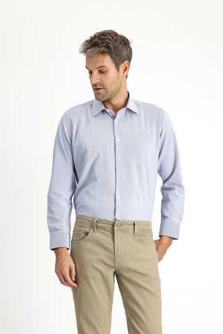  Koyu Mavi  Uzun Kol Slim Fit Dar Kesim Klasik Desenli Pamuklu Kolay Ütülenebilir Gömlek