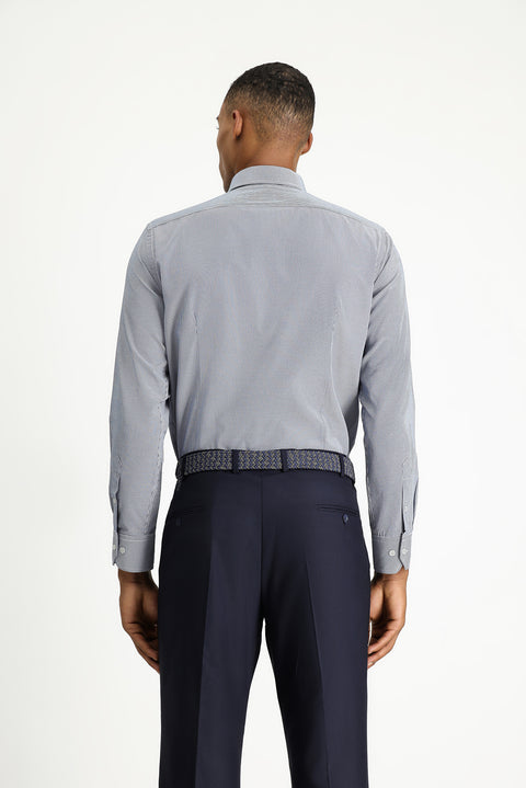 Orta Lacivert Uzun Kol Slim Fit Dar Kesim Klasik Desenli Pamuklu Kolay Ütülenebilir Gömlek