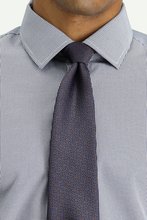 Orta Lacivert Uzun Kol Slim Fit Dar Kesim Klasik Desenli Pamuklu Kolay Ütülenebilir Gömlek