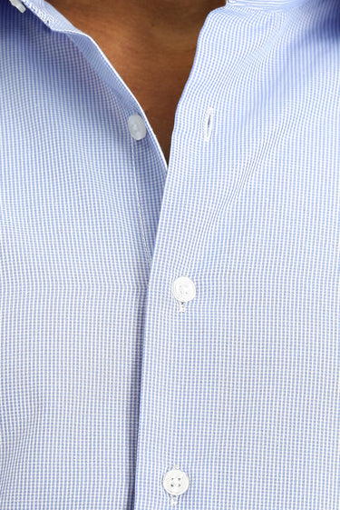 Açık Mavi Uzun Kol Slim Fit Dar Kesim Klasik Desenli Pamuklu Kolay Ütülenebilir Gömlek