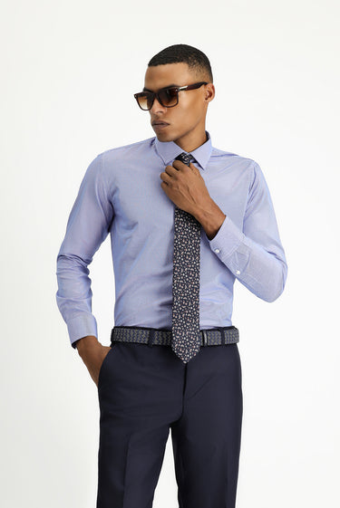  Saks Mavi Uzun Kol Slim Fit Dar Kesim Klasik Desenli Pamuklu Kolay Ütülenebilir Gömlek