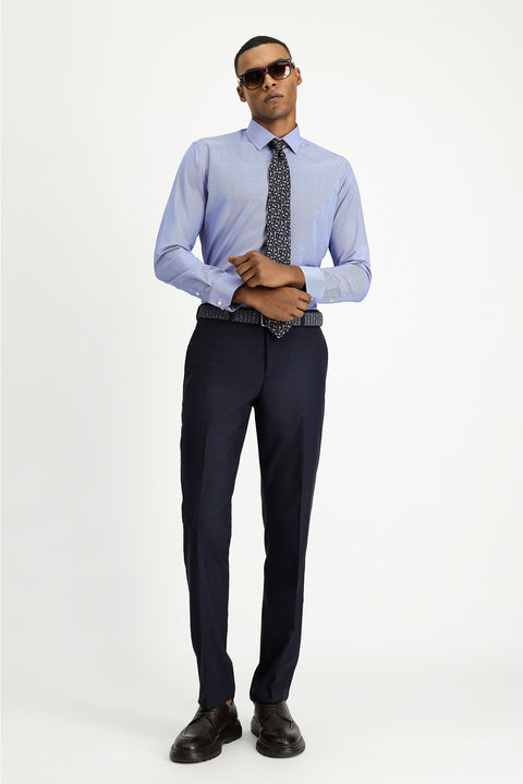 Saks Mavi Uzun Kol Slim Fit Dar Kesim Klasik Desenli Pamuklu Kolay Ütülenebilir Gömlek