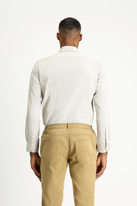 Açık Gri Uzun Kol Slim Fit Dar Kesim Klasik Desenli Pamuklu Kolay Ütülenebilir Gömlek