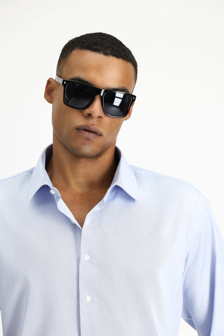  Açık Mavi Uzun Kol Slim Fit Dar Kesim Klasik Desenli Pamuklu Kolay Ütülenebilir Gömlek