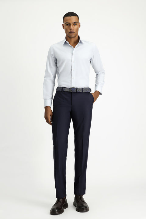 Açık Gri Uzun Kol Slim Fit Klasik Yaka Pamuklu Kolay Ütülenebilir Desenli Gömlek