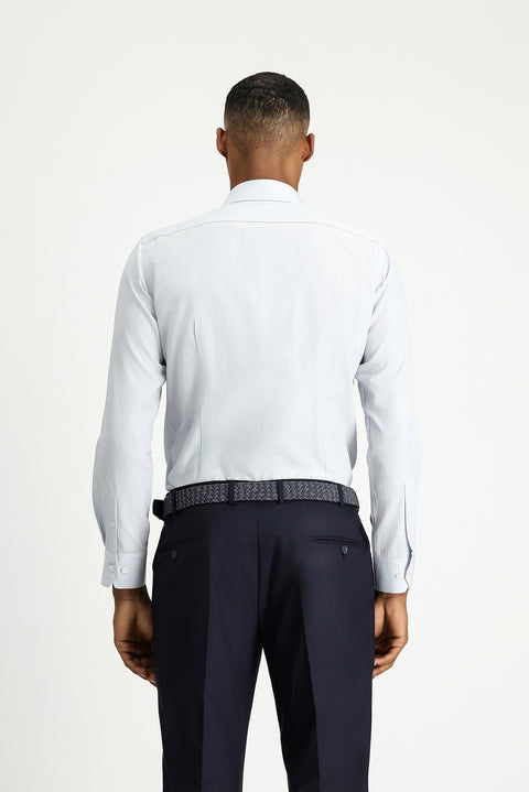 Açık Gri Uzun Kol Slim Fit Klasik Yaka Pamuklu Kolay Ütülenebilir Desenli Gömlek