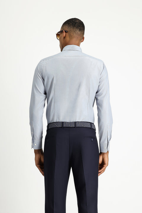 Koyu Lacivert Uzun Kol Slim Fit Klasik Yaka Pamuklu Kolay Ütülenebilir Desenli Gömlek