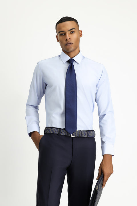 Açık Mavi Uzun Kol Slim Fit Klasik Yaka Pamuklu Kolay Ütülenebilir Desenli Gömlek