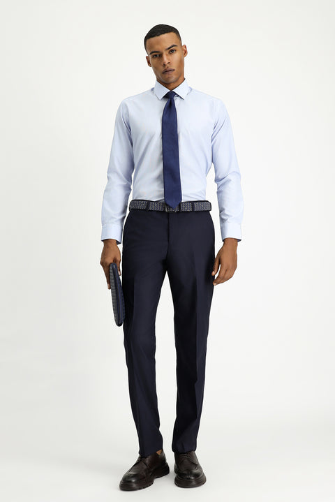 Açık Mavi Uzun Kol Slim Fit Klasik Yaka Pamuklu Kolay Ütülenebilir Desenli Gömlek