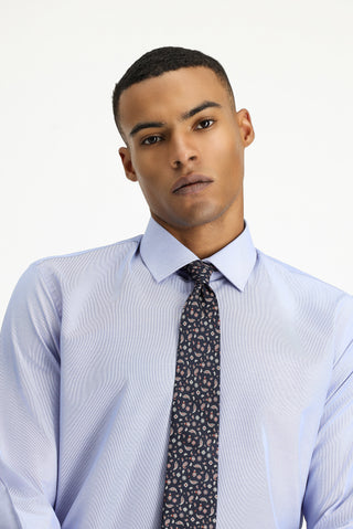  Koyu Mavi  Uzun Kol Slim Fit Dar Kesim Klasik Desenli Pamuklu Kolay Ütülenebilir Gömlek