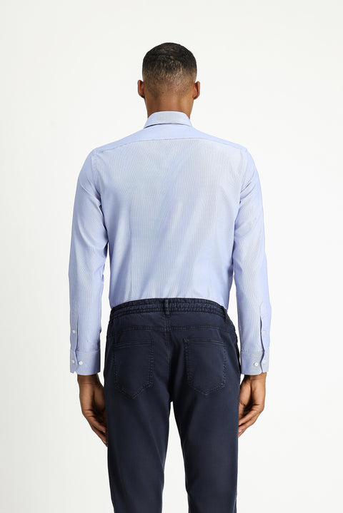 Koyu Mavi  Uzun Kol Slim Fit Klasik Yaka Pamuklu Kolay Ütülenebilir Desenli Gömlek