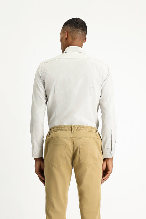 Orta Bej Uzun Kol Slim Fit Klasik Yaka Pamuklu Kolay Ütülenebilir Desenli Gömlek