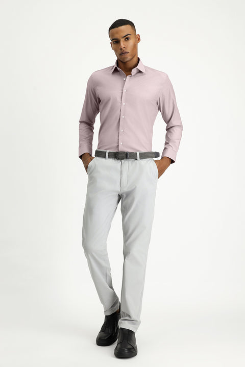 Açık Bordo Uzun Kol Slim Fit Klasik Yaka Pamuklu Kolay Ütülenebilir Desenli Gömlek