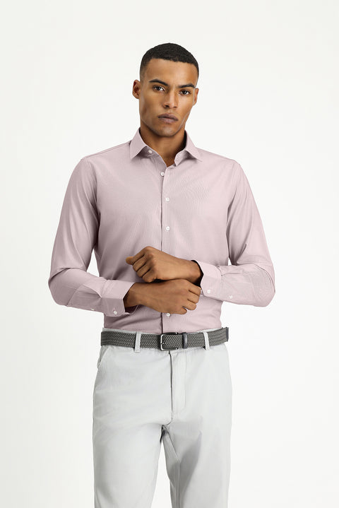 Açık Bordo Uzun Kol Slim Fit Klasik Yaka Pamuklu Kolay Ütülenebilir Desenli Gömlek