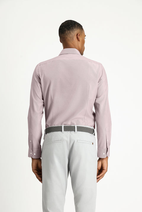 Açık Bordo Uzun Kol Slim Fit Klasik Yaka Pamuklu Kolay Ütülenebilir Desenli Gömlek