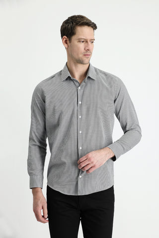  Siyah Uzun Kol Slim Fit Dar Kesim Klasik Desenli Pamuklu Kolay Ütülenebilir Gömlek-Ki??l?