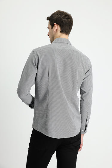  Siyah Uzun Kol Slim Fit Dar Kesim Klasik Desenli Pamuklu Kolay Ütülenebilir Gömlek