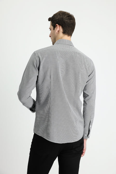 Siyah Uzun Kol Slim Fit Dar Kesim Klasik Desenli Pamuklu Kolay Ütülenebilir Gömlek