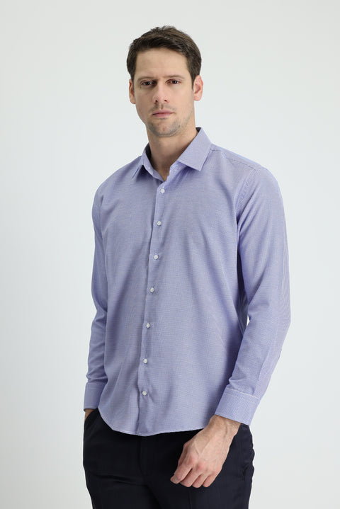 Orta Lacivert Uzun Kol Slim Fit Dar Kesim Klasik Desenli Pamuklu Kolay Ütülenebilir Gömlek
