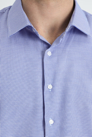  Orta Lacivert Uzun Kol Slim Fit Dar Kesim Klasik Desenli Pamuklu Kolay Ütülenebilir Gömlek