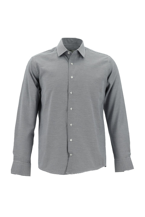 Koyu Lacivert Uzun Kol Slim Fit Dar Kesim Klasik Desenli Pamuklu Kolay Ütülenebilir Gömlek