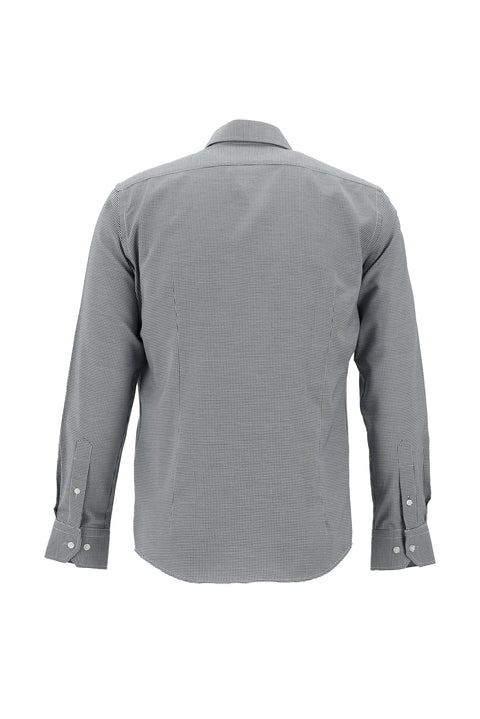 Koyu Lacivert Uzun Kol Slim Fit Dar Kesim Klasik Desenli Pamuklu Kolay Ütülenebilir Gömlek