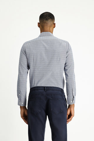  Orta Lacivert Uzun Kol Slim Fit Dar Kesim Desenli Klasik Pamuklu Kolay Ütülenebilir Gömlek