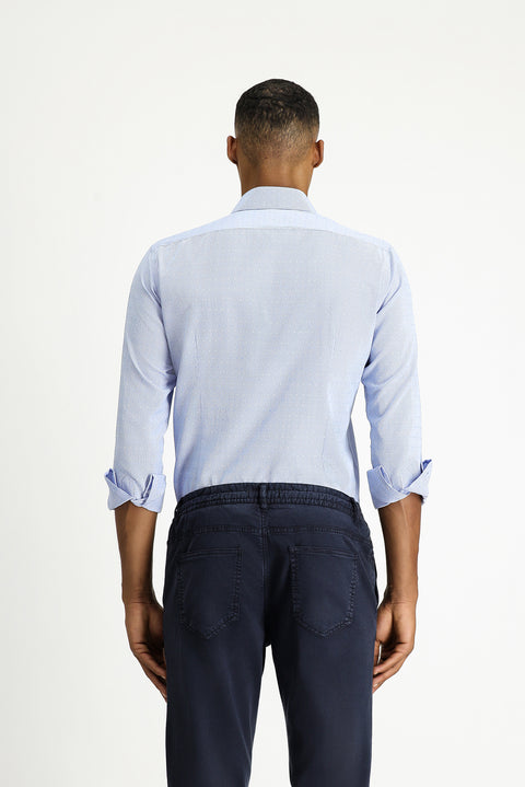 Açık Mavi Uzun Kol Slim Fit Dar Kesim Desenli Klasik Pamuklu Kolay Ütülenebilir Gömlek
