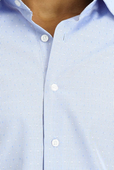 Açık Mavi Uzun Kol Slim Fit Dar Kesim Desenli Klasik Pamuklu Kolay Ütülenebilir Gömlek