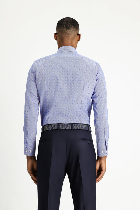 Saks Mavi Uzun Kol Slim Fit Dar Kesim Desenli Klasik Pamuklu Kolay Ütülenebilir Gömlek