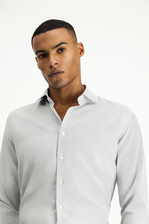 Siyah Uzun Kol Slim Fit Klasik Yaka Pamuklu Kolay Ütülenebilir Desenli Gömlek