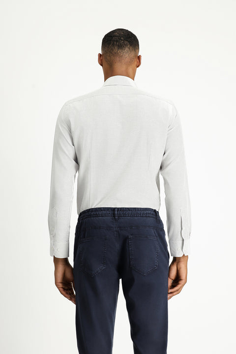 Orta Gri Uzun Kol Slim Fit Klasik Yaka Pamuklu Kolay Ütülenebilir Desenli Gömlek