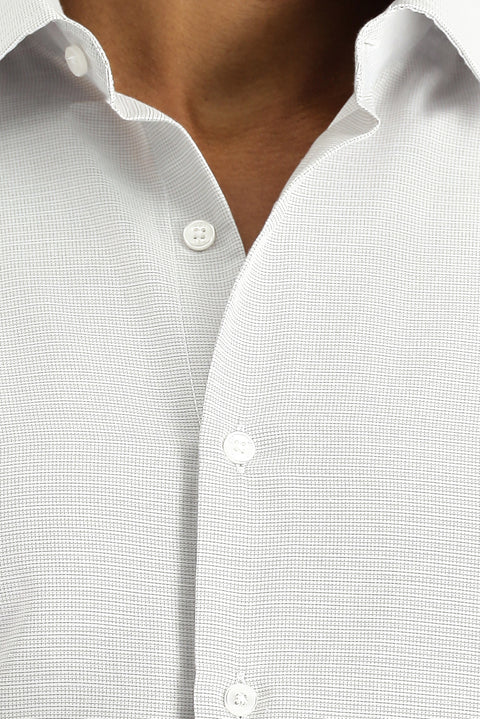 Orta Gri Uzun Kol Slim Fit Klasik Yaka Pamuklu Kolay Ütülenebilir Desenli Gömlek