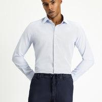 Açık Mavi Uzun Kol Slim Fit Dar Kesim Klasik Desenli Pamuklu Kolay Ütülenebilir Gömlek