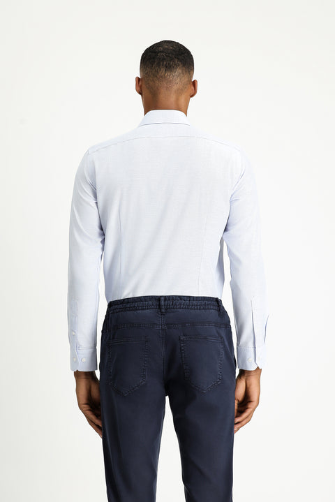 Açık Mavi Uzun Kol Slim Fit Klasik Yaka Pamuklu Kolay Ütülenebilir Desenli Gömlek